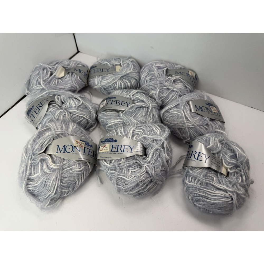 Brunswick Yarns MONTEREY Mohair Blend Yarn Silver Grey Lot Of 9 - 2 Dye‎ Lots